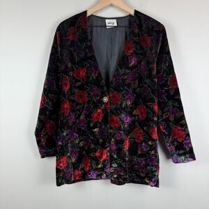 Vtg Miz Jacket Women's Large Multi Floral Velvet One Button Front Maximalist